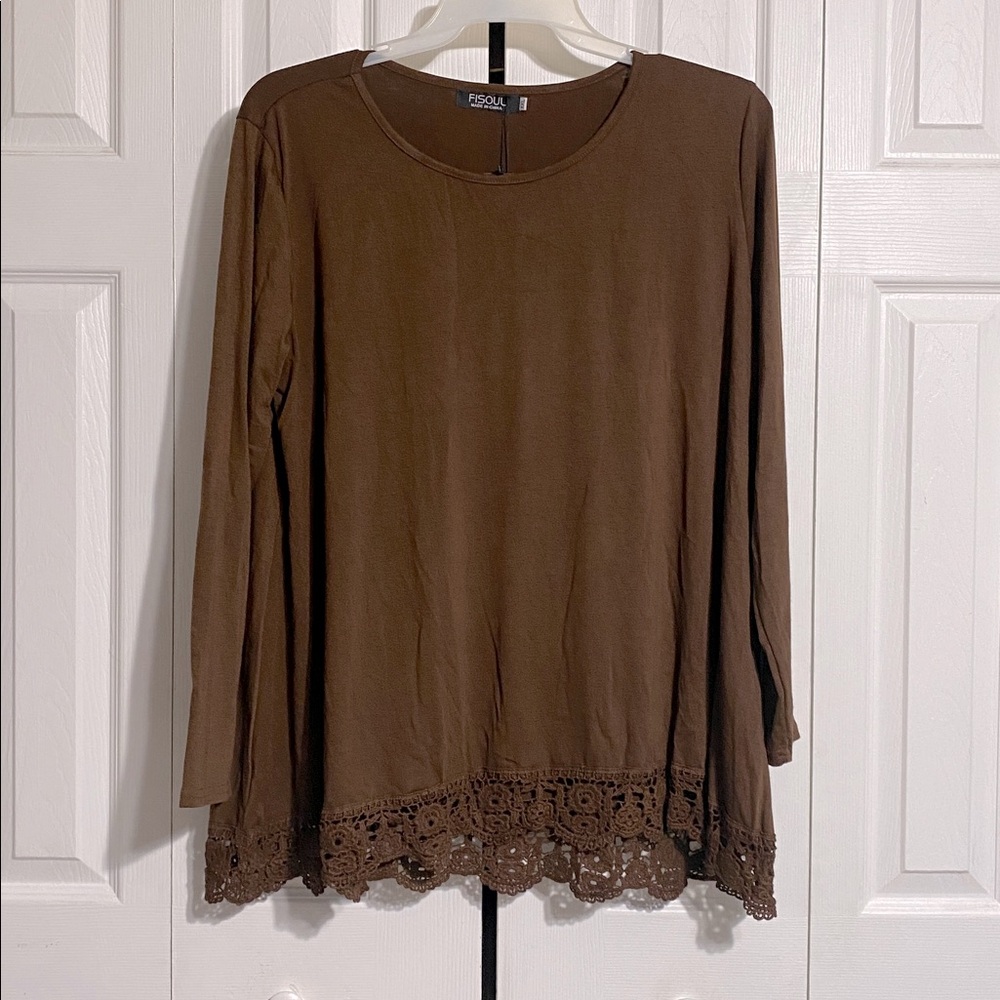 Fisoul NWT brown cotton blend lace knit top shirt size XXL